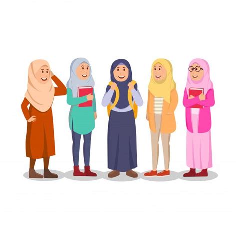 Group Of Casual Muslim Woman Student | Animasi, Kreatif