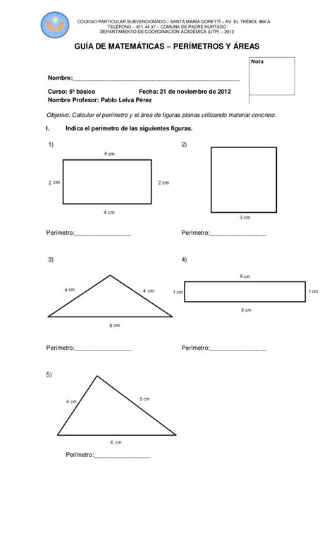 Guía de matemáticas perimetro area by Pablo Leiva via ...