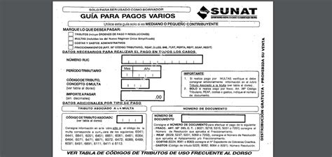 Guia de PAGOS VARIOS de SUNAT   para llenar y descargar en PDF