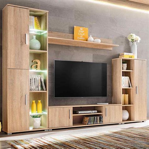 H4home Modern TV Wall Unit with LED Lights Sonoma Oak ...