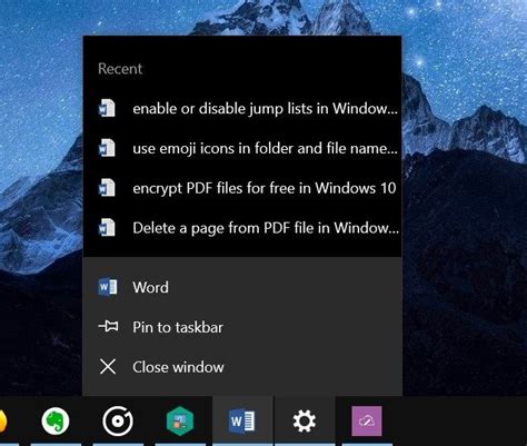 Habilitar o deshabilitar Jump List en Windows 10