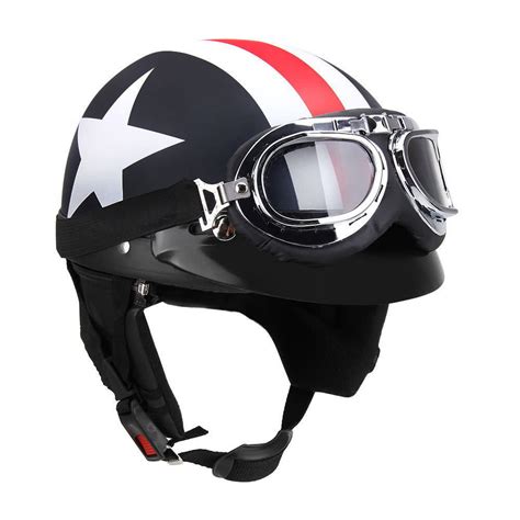 Half Open Face Motorcycle Helmet with Goggles Visor Scarf ...