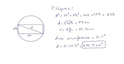 Hallar el área de la circunferencia circunscrita a un rectángulo de ...