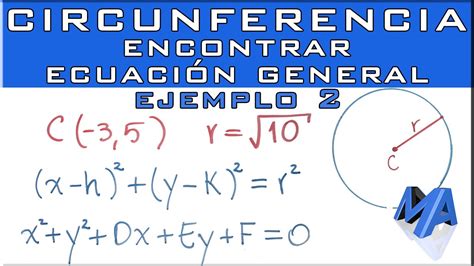 Hallar la ecuación general de la CIRCUNFERENCIA conociendo el centro y ...