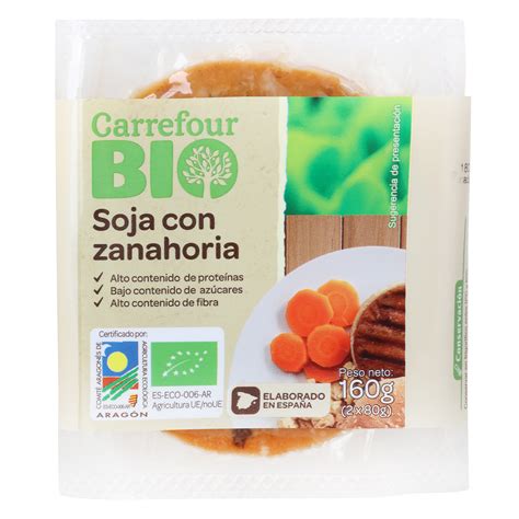 Hamburguesa vegetal de soja con zanahoria ecológica Carrefour Bio 160 g ...