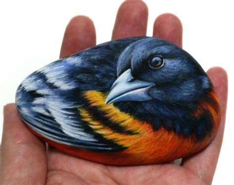 Hand painted bird portrait on flat natural stone! Rock ...