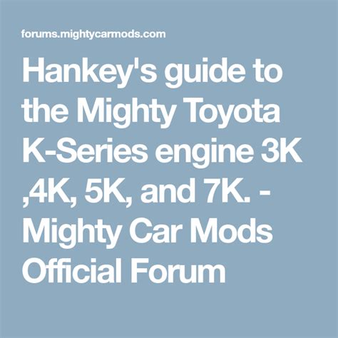 Hankey s guide to the Mighty Toyota K Series engine 3K ,4K ...