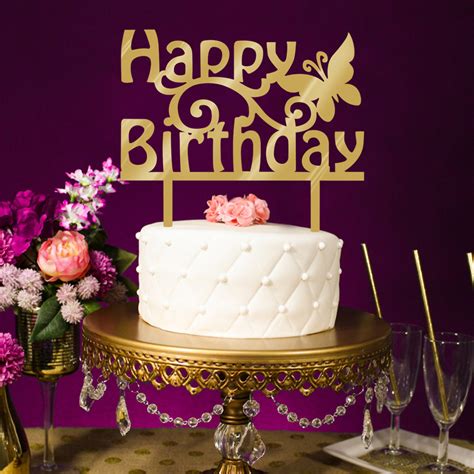 Happy Birthday Cake Topper Acrylic Gold Twinkle DIY ...
