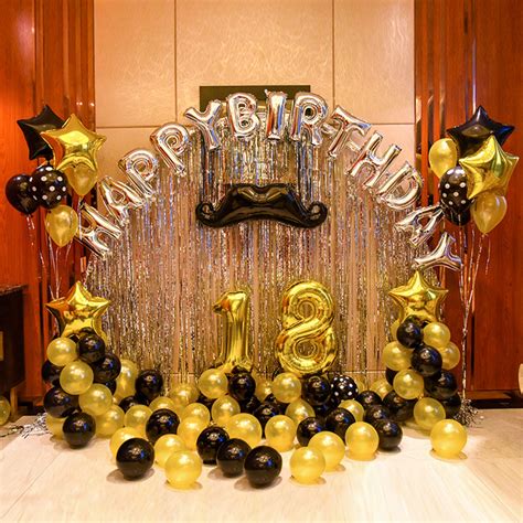 Happy Birthday Decoration Set Adult Gold Black Latex Globe ...