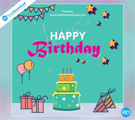 Happy Birthday Template Greeting Card   PSD Free Download