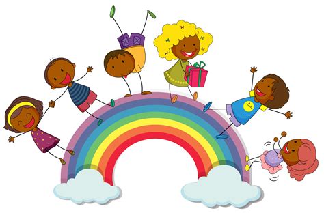 Happy children standing on rainbow   Download Free Vectors ...