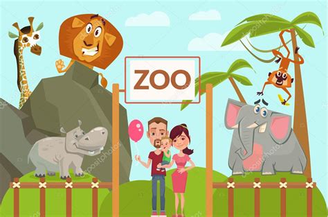 Happy family in zoo. Vector flat cartoon illustration  Vector Image by ...