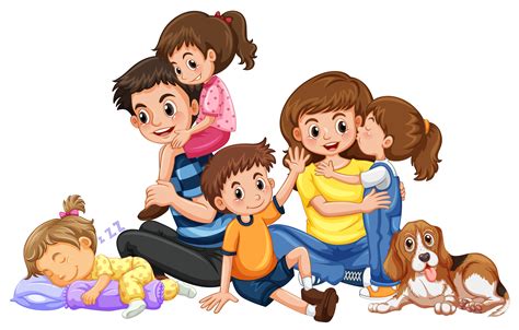 Happy family with four kids and one dog 374857 Vector Art ...