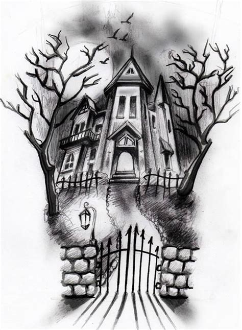 haunted house sketch + brushes | Haunted house drawing ...