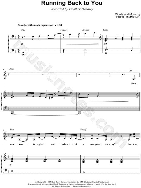 Heather Headley  Running Back To You  Sheet Music in D ...