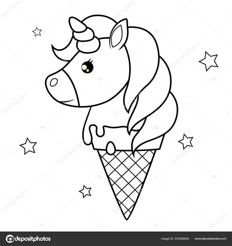 Helados Kawaii De Unicornio Para Colorear