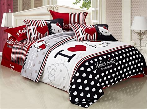 Hello kitty bedding set king queen size cotton bed set ...