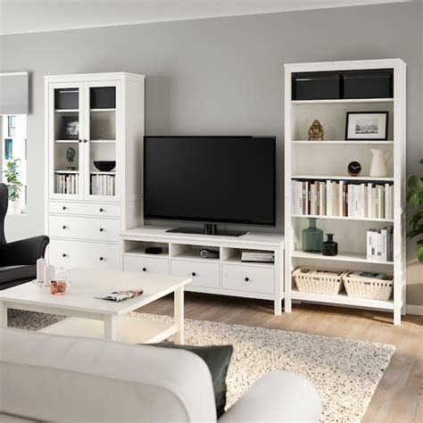 HEMNES Combinaison meuble TV, teinté blanc, verre ...