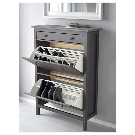 HEMNES Shoe cabinet with 2 compartments, dark gray gray stained, 35x50 ...