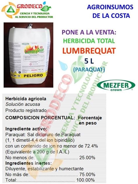 Herbicida Lumbrequat 5l Paraquat Para Control D Malezas ...