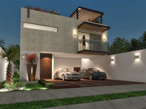 Hermosa fachada minimalista con terraza | Fachadas de ...