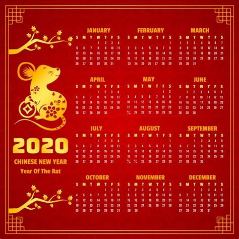 Hermoso calendario de año nuevo chino ro... | Premium Vector #Freepik # ...