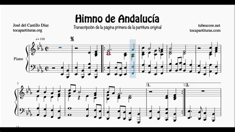 Himno de Andalucía Partitura de Piano Transcripción de la Partitura ...