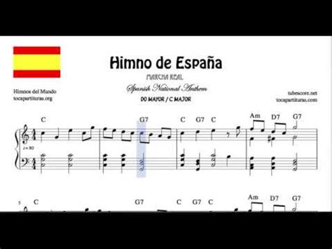 Himno de España Partitura de Piano en Do Mayor con Acordes ...