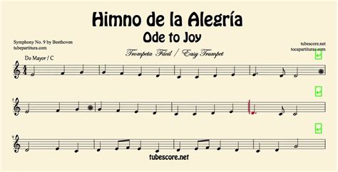 Himno de la Alegría Partitura de Trompeta Fácil en Do ...