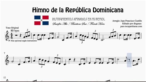 Himno de la República Dominicana Partitura de Saxo Alto ...