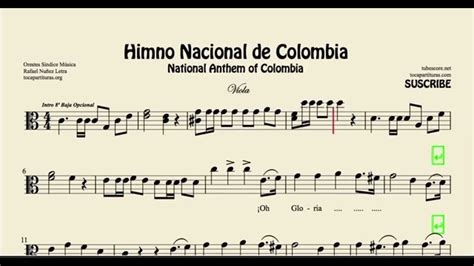Himno Nacional de Colombia Partitura de Viola   YouTube