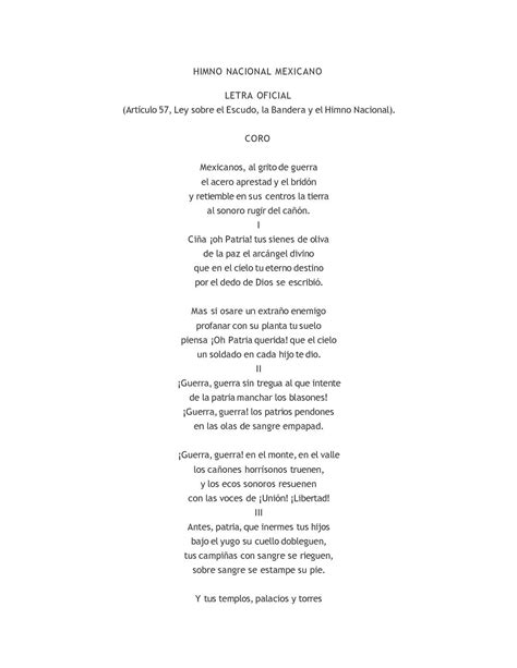 Himno Nacional Mexicano Letra / Letra completa del Himno Nacional ...