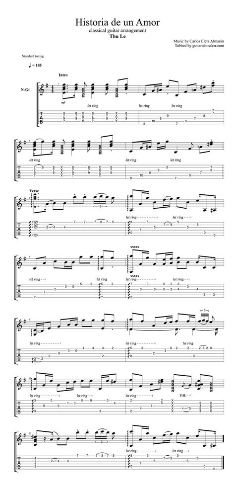Historia De Un Amor fingerstyle classical guitar tab   pdf ...