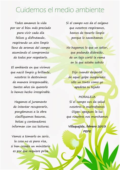 Hogares Verdes Mansurle: Poema  Cuidemos el medio ambiente