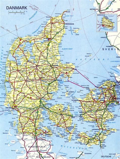 Hoja de ruta detallada de Dinamarca con las ciudades y ...