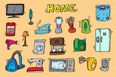 Home appliances. Doodle vector. by alex.hliv on @creativemarket | Mini ...