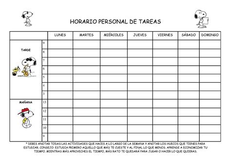 HORARIO PERSONAL DE TAREAS | Horario de tareas, Horario semanal, Horario
