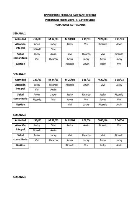 Horario Y Cronograma De Actividades