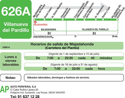 Horarios de autobús 626 A: Majadahonda  RENFE    Villanueva del Pardillo