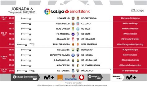 Horarios de la jornada 6 de LaLiga SmartBank 2022/23 | LaLiga