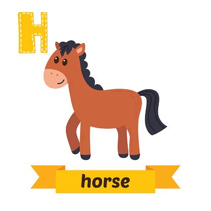 Horse H Letter Cute Children Animal Alphabet In Vector ...