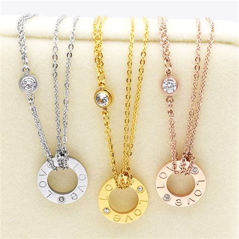 Hot Sale Fashion Women Necklace Stainless Steel Zircon  Love  Necklace ...