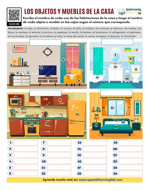 House objects and Furniture in Spanish   PDF Worksheet   SpanishLearningLab