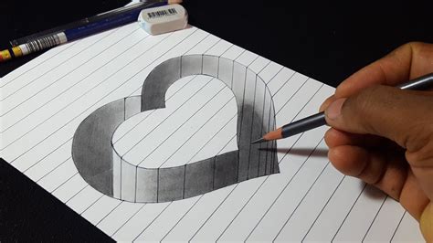 How to Draw 3D Hole Heart Shape   Easy Trick Drawing | Easy 3d drawing ...