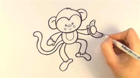 How to Draw a Cartoon Monkey Holding a Banana   YouTube