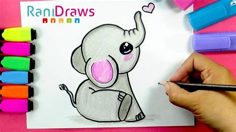 How to draw A CUTE BABY ELEPHANT   Cómo dibujar UN ELEFANTE BEBÉ KAWAII ...