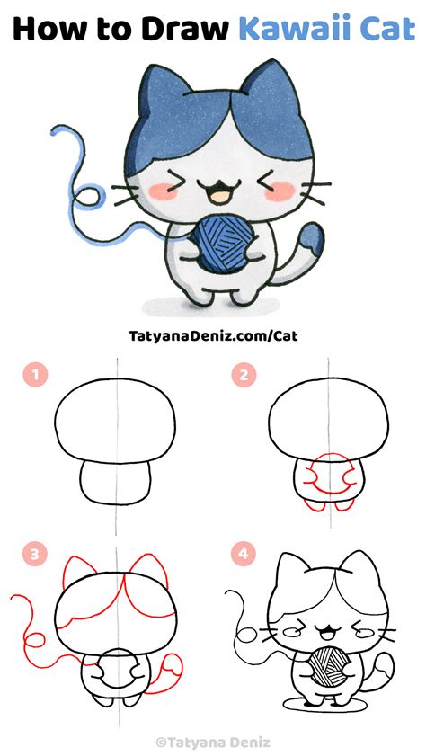 How to draw kawaii cat with easy step by step drawing tutorial