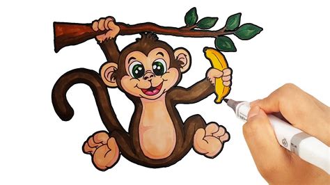 How to Draw Monkey Drawing with Colored Markers for kids ...