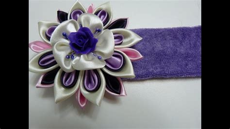 How to make ribbon flower kANZASHI, Flor facil Kanzashi en ...