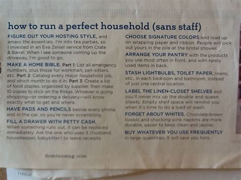 How to run a perfect household. So much great advice ...